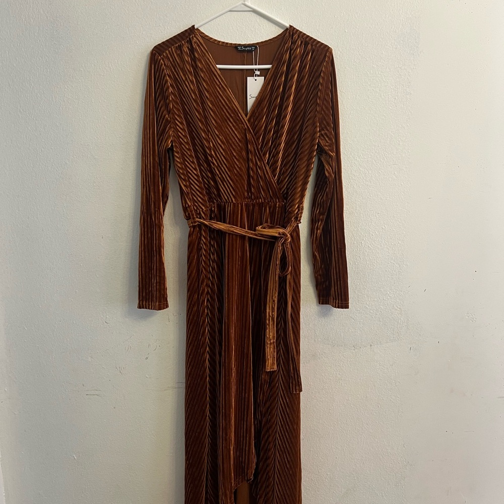 Velvet V Neck Wrap Semi Formal Dress